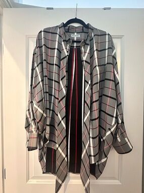 BALENCIAGA Tie Neck Plaid Swing Shirt